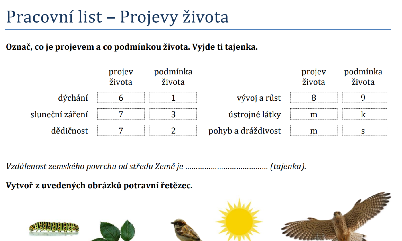 Přírodopis - Projevy života (6.tř.)